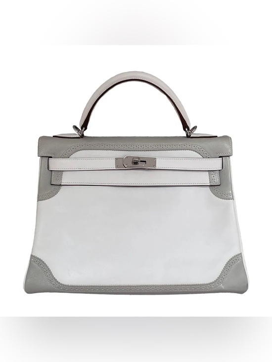 Handbags - H Kelly 28 Ghillies limited edition bicolor Swift Gris Perle White PHW FLAWED